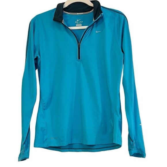Nike Elements Turquoise Dri-Fit Running Long Sleeve Top Medium - Picture 1 of 14